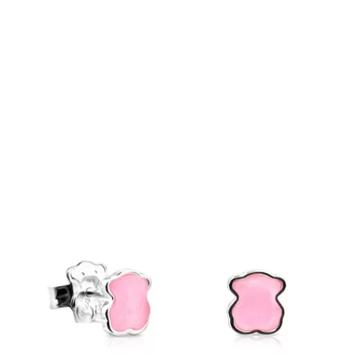 Hot Color Earrings with rose Quartz Silver Earrings | Small Earrings