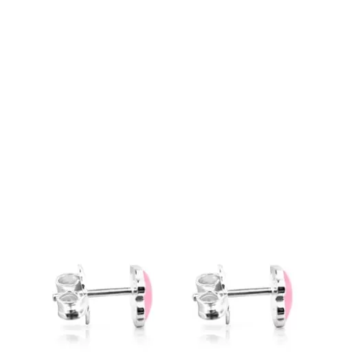Hot Color Earrings with rose Quartz Silver Earrings | Small Earrings