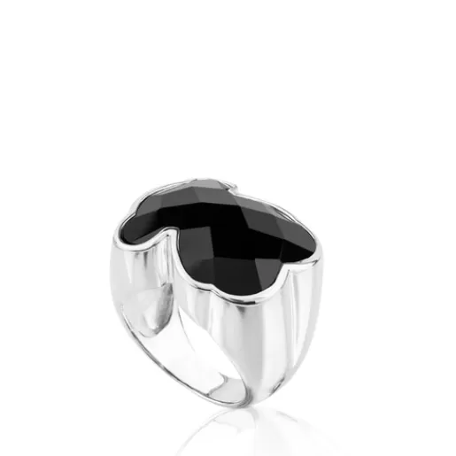 Fashion Silver Color Ring with faceted Onyx Silver Rings | Medium Rings