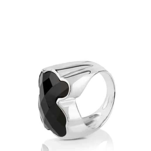 Fashion Silver Color Ring with faceted Onyx Silver Rings | Medium Rings