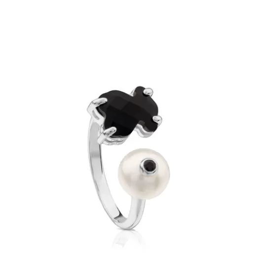 Hot Silver Erma Ring with onyx, pearl and spinels Silver Rings | Medium Rings