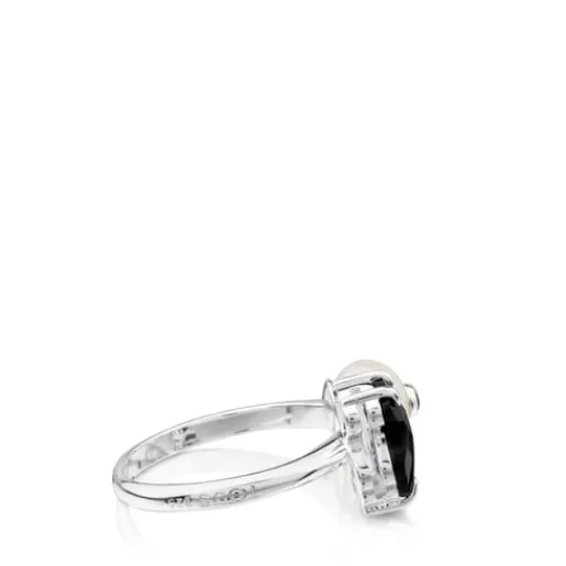 Hot Silver Erma Ring with onyx, pearl and spinels Silver Rings | Medium Rings