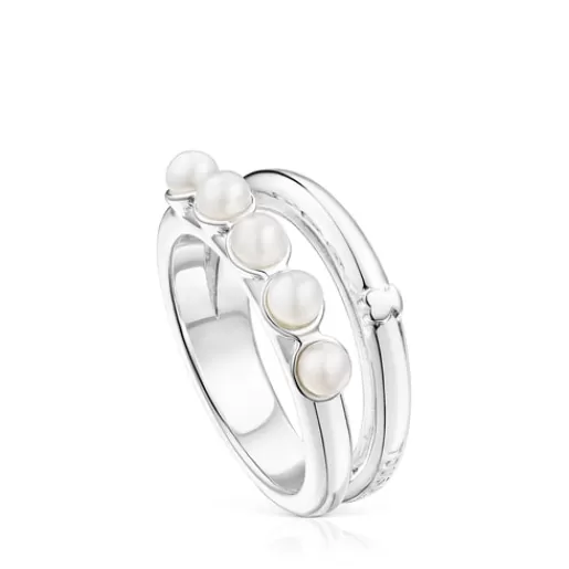 Fashion Silver Fellow Double ring with pearls Silver Rings | Medium Rings