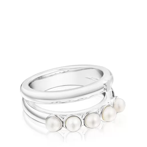 Fashion Silver Fellow Double ring with pearls Silver Rings | Medium Rings