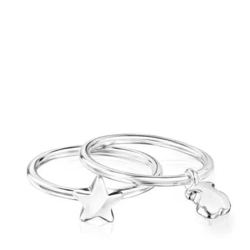 Outlet Silver Mini Icons bear-star motifs Rings set Silver Rings | Small Rings