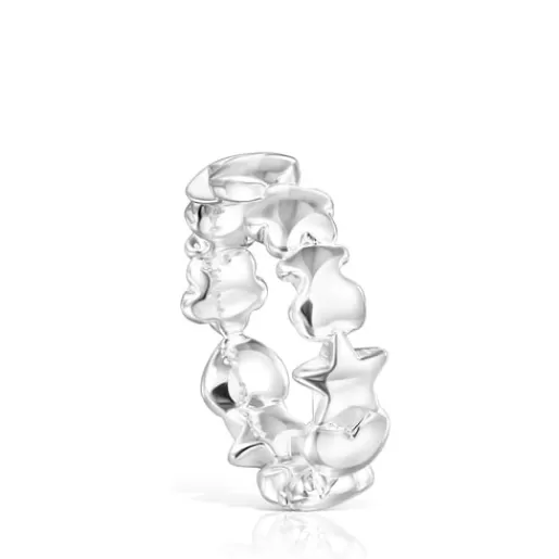 New Silver Mini Icons Ring with Bear, Heart and Flower motifs Silver Rings | Small Rings