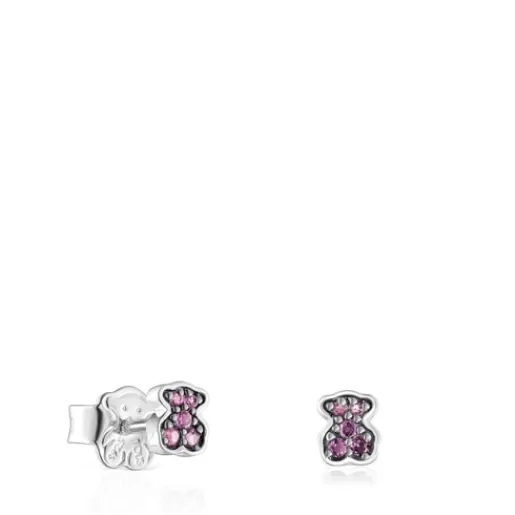 Outlet Silver New Motif Earrings with amethyst bear Silver Earrings | Small Earrings