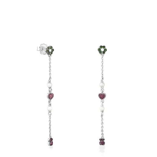 Hot Silver New Motif Long Earrings with gemstones and pearls Silver Earrings | Large Earrings