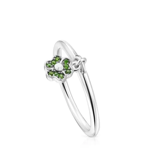 Cheap Silver New Motif Ring with chrome diopside flower Silver Rings | Small Rings