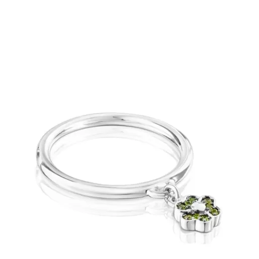 Cheap Silver New Motif Ring with chrome diopside flower Silver Rings | Small Rings