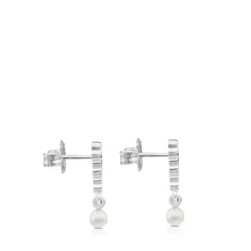 Flash Sale Silver Straight Earrings with Pearls Silver Earrings | Pearl Earrings