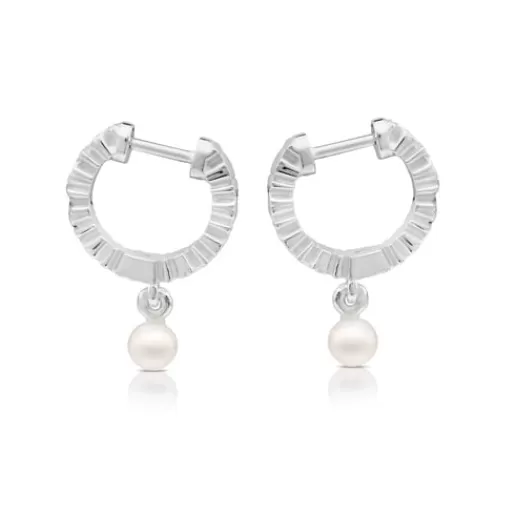 Sale Silver Straight Hoop Earrings with Pearls Silver Earrings | Hoop Earrings