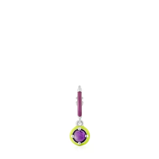 Best Sale Silver Vibrant Colors Hoop earring with amethyst and enamel Silver Earrings | Hoop Earrings