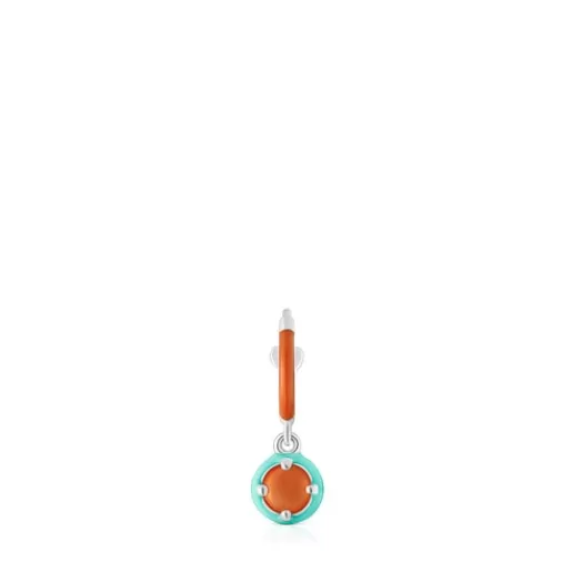 Fashion Silver Vibrant Colors Hoop earring with carnelian and enamel Silver Earrings | Hoop Earrings