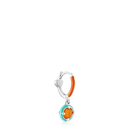 Fashion Silver Vibrant Colors Hoop earring with carnelian and enamel Silver Earrings | Hoop Earrings