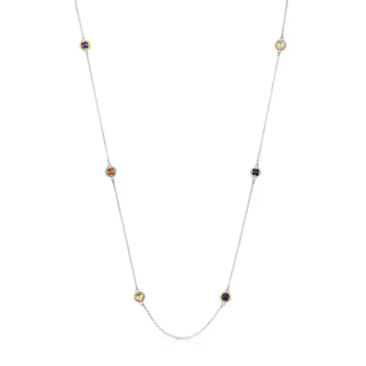 Flash Sale Silver Vibrant Colors Necklace with gemstones and enamel Silver Necklaces | Long Necklaces