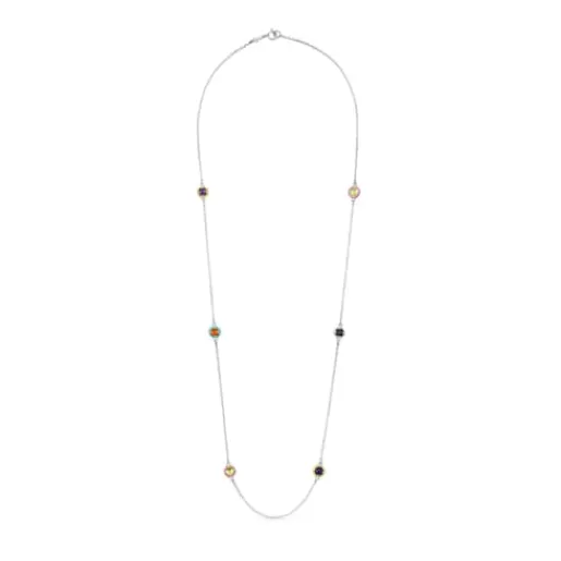 Flash Sale Silver Vibrant Colors Necklace with gemstones and enamel Silver Necklaces | Long Necklaces