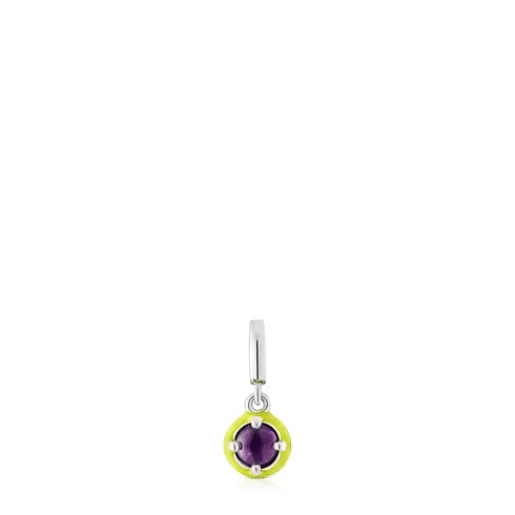 Hot Silver Vibrant Colors Pendant with amethyst and lime green enamel Silver Pendants | Small Pendants
