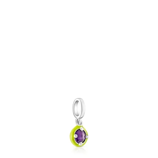 Hot Silver Vibrant Colors Pendant with amethyst and lime green enamel Silver Pendants | Small Pendants