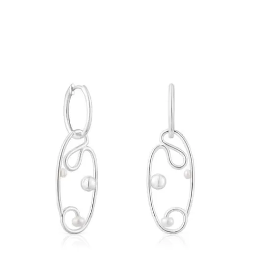 Shop Silver Tsuri Hoop earrings with cultured pearls Silver Earrings | Hoop Earrings