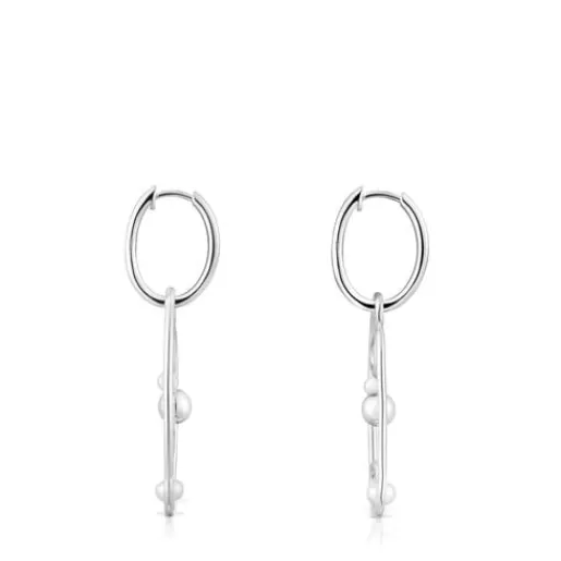 Shop Silver Tsuri Hoop earrings with cultured pearls Silver Earrings | Hoop Earrings