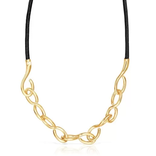 Online Silver vermeil and leather Bent Necklace Silver Necklaces | Short Necklaces