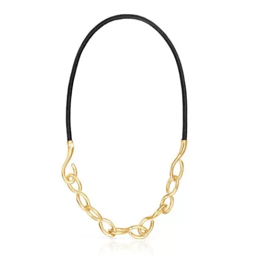 Online Silver vermeil and leather Bent Necklace Silver Necklaces | Short Necklaces