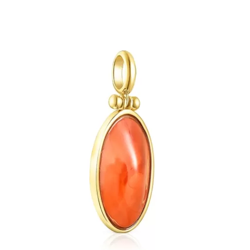 Best Sale Silver Vermeil Cocktail Pendant with orange Glass Silver Pendants