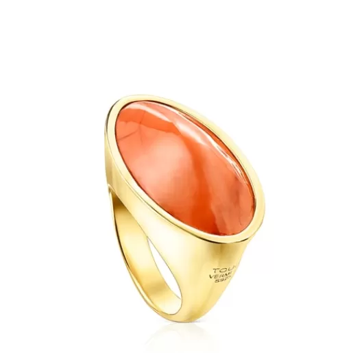 Cheap Silver Vermeil Cocktail Ring with orange Glass Silver Rings