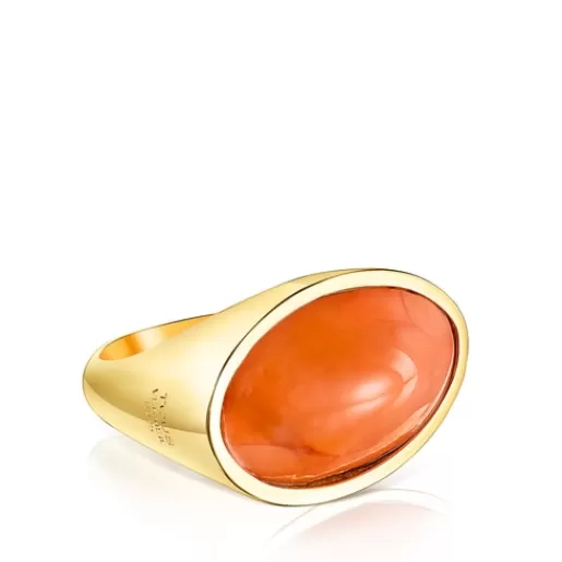 Cheap Silver Vermeil Cocktail Ring with orange Glass Silver Rings