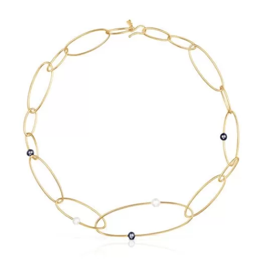 Hot Silver vermeil Elipse Necklace with cultured pearls Silver Necklaces | Short Necklaces