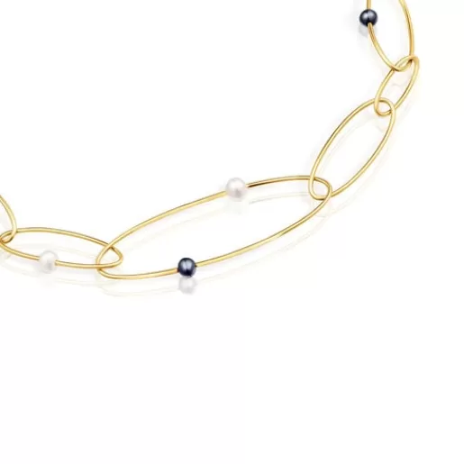 Hot Silver vermeil Elipse Necklace with cultured pearls Silver Necklaces | Short Necklaces