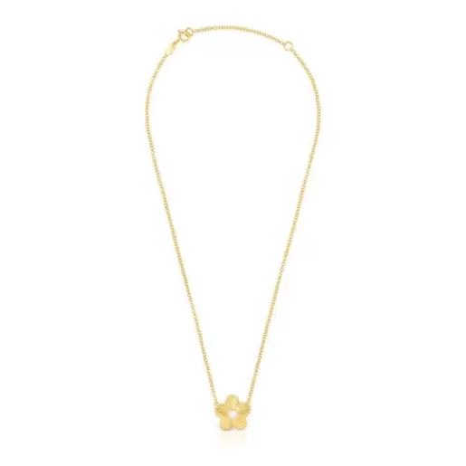 New Silver vermeil flower Necklace with cultured pearl Iris Motif Silver Necklaces | Short Necklaces