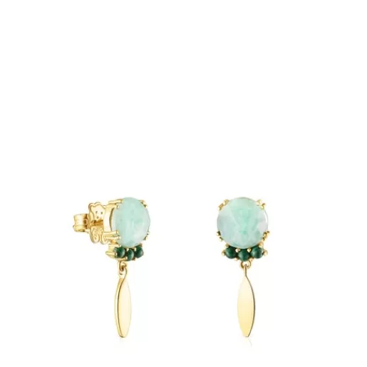 Fashion Silver Vermeil Fragile Nature Earrings with Amazonite and Malachite Silver Earrings