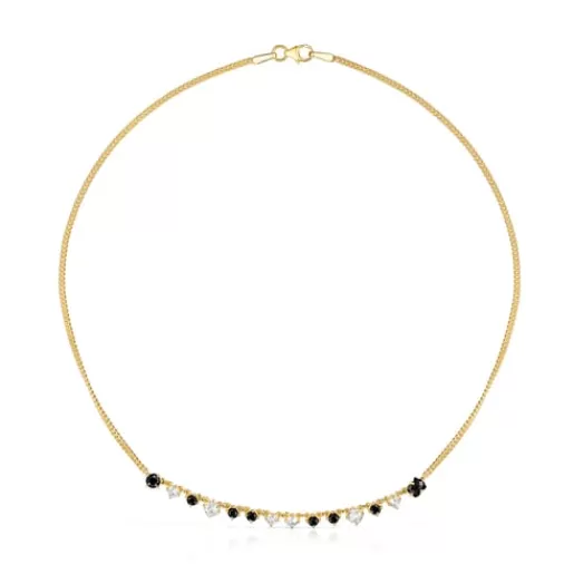 Cheap Silver Vermeil Glaring Necklace with Onyx and Zirconia Silver Necklaces | Short Necklaces