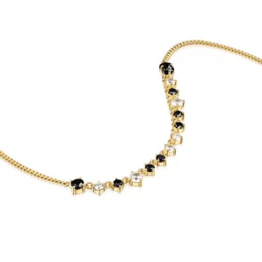 Cheap Silver Vermeil Glaring Necklace with Onyx and Zirconia Silver Necklaces | Short Necklaces