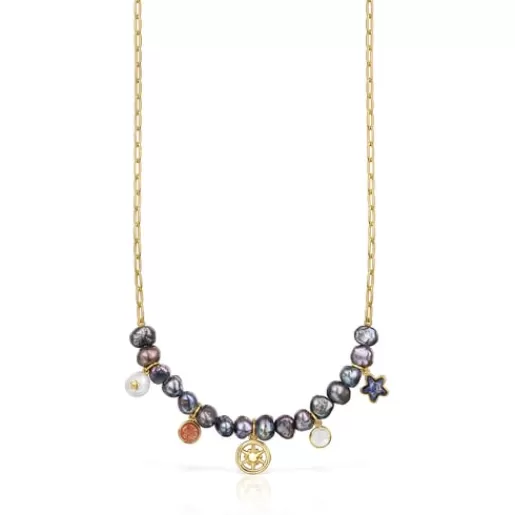 Clearance Silver vermeil Magic Nature Necklace with gray pearls and gemstones Silver Necklaces | Short Necklaces