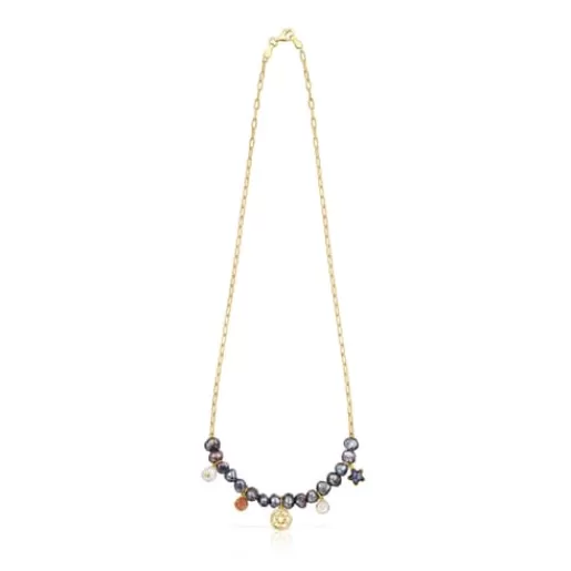 Clearance Silver vermeil Magic Nature Necklace with gray pearls and gemstones Silver Necklaces | Short Necklaces
