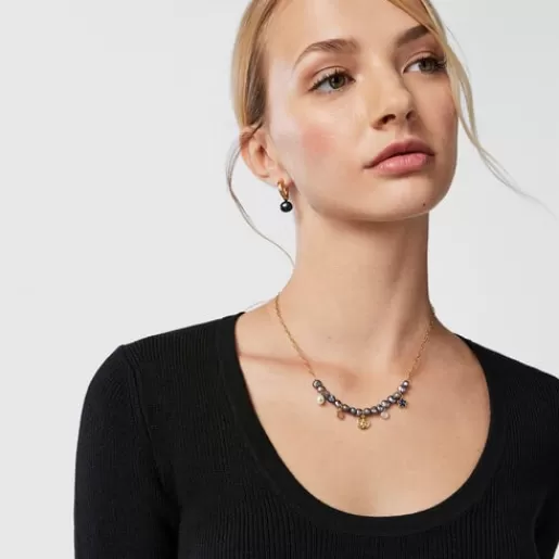 Clearance Silver vermeil Magic Nature Necklace with gray pearls and gemstones Silver Necklaces | Short Necklaces