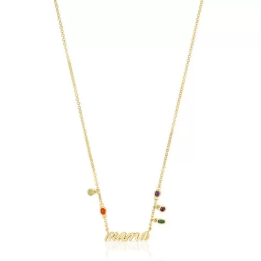 Online Silver vermeil Mama Necklace with gemstones Mama Silver Necklaces | Short Necklaces