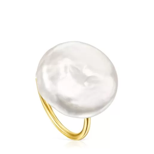 Best Sale Silver Vermeil Nenufar petal Ring with Pearl Silver Rings | Small Rings