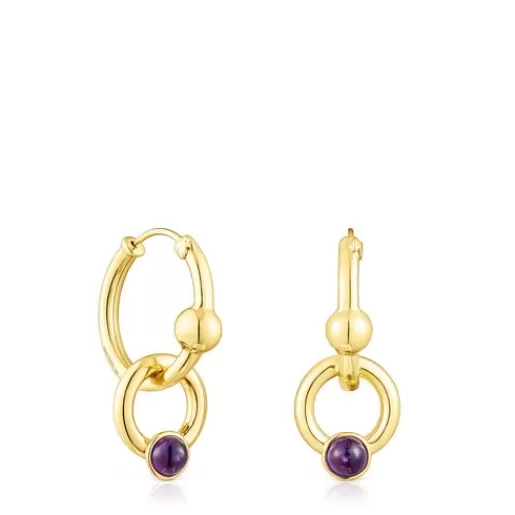 Cheap Silver vermeil Plump Hoop earrings with amethysts Silver Earrings