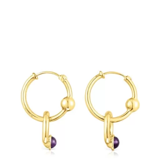 Cheap Silver vermeil Plump Hoop earrings with amethysts Silver Earrings