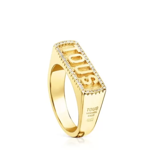 New Silver vermeil Signet ring with diamonds Logo Silver Rings | Diamond Rings