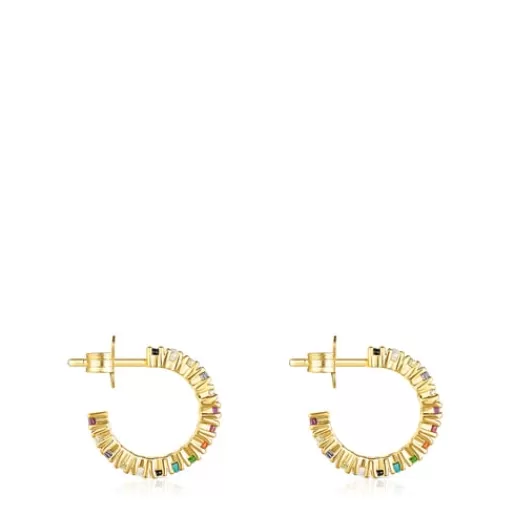 Clearance Silver Vermeil Straight Color Hoop Earrings with Gemstones Silver Earrings | Hoop Earrings