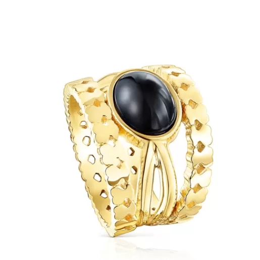 Clearance Silver Vermeil Straight Ring with Onyx Silver Rings | Medium Rings