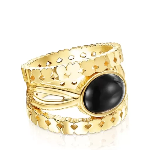 Clearance Silver Vermeil Straight Ring with Onyx Silver Rings | Medium Rings