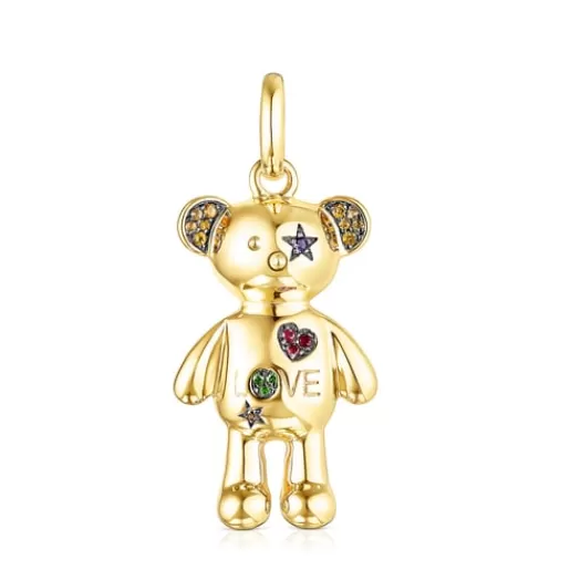 Hot Silver Vermeil Teddy Bear Stars Pendant with Gemstones Silver Pendants | Medium Pendants