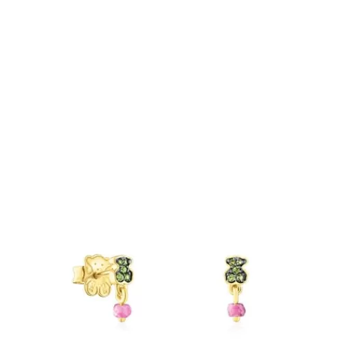 Clearance Silver vermeil New Motif Earrings with chrome diopside bear and ruby Silver Earrings | Small Earrings