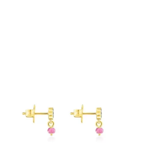 Clearance Silver vermeil New Motif Earrings with chrome diopside bear and ruby Silver Earrings | Small Earrings
